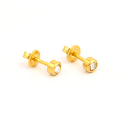 3MM April Ð Crystal Bezel 24K Pure Gold Plated Ear Studs
